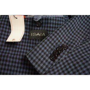 Isaia Napoli Blue Black Gingham Woven Linen Blend Sport Coat Jacket 38R NEW